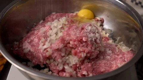 Meat stuffing for cutlets or meatballs in a stainless bowl. Stock Footage 107615812