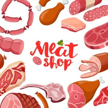 Meat vector frame with logo. Fresh meat icon Stock Illustration