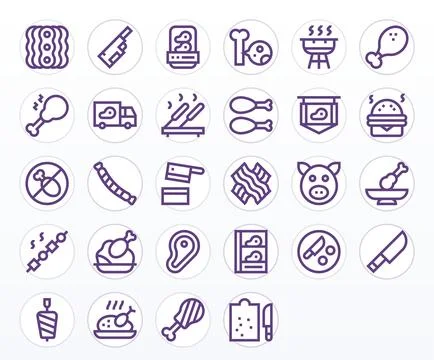 Meat Vector Icon Library with 28 Bold Line 256x256 Grid Fitted Designs Stock Illustration