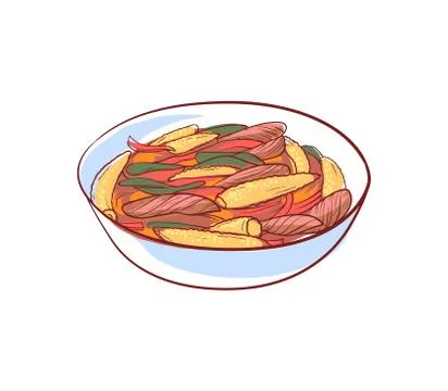 Meat with vegetables isolated vector icon Stock Illustration