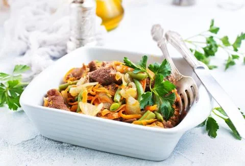 Meat with vegetables Stock Photos