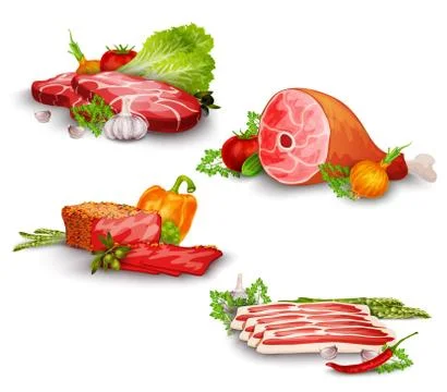 Meat With Vegetables Set Stock Illustration
