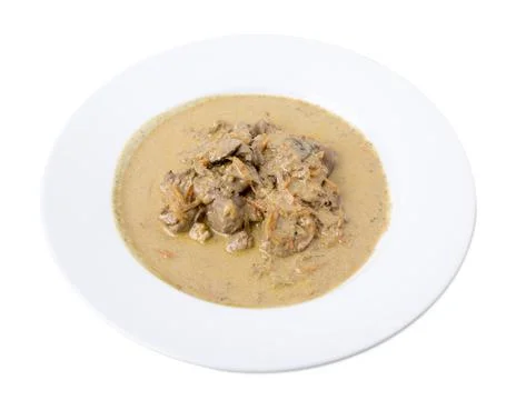 Meat in white sauce. Stock Photos