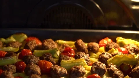 Meatball in the oven Stock Footage 77430388