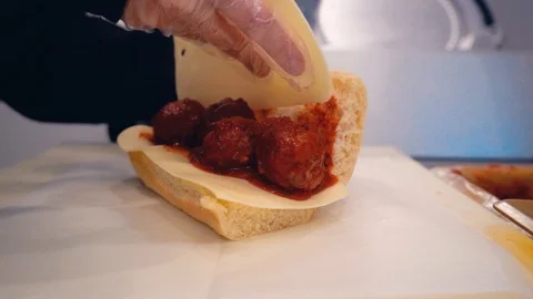 Meatball rolls of a sandwich Stock Footage 126529927