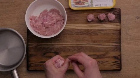 Meatball soup. cooking process. top view  Video stock 163969418