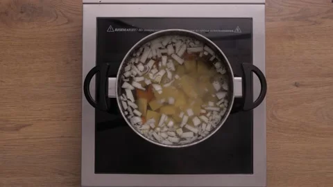 Meatball soup. cooking process. top view  Video stock 163970471