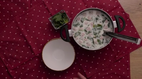 Meatball soup. Serving. top view Stock Footage 163970782