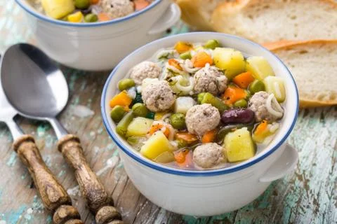 Meatball soup with vegetables Stock Photos