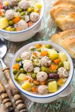 Meatball soup with vegetables Stock Photos