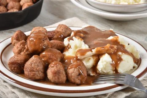 Meatballs and mashed potatoes Stock Photos