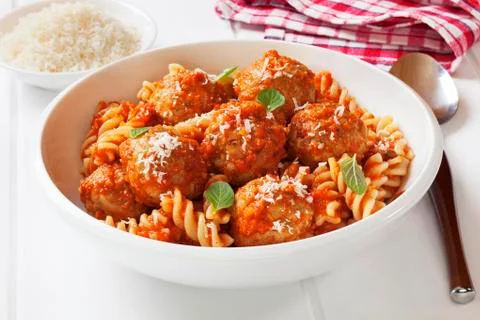 Meatballs and pasta Stock Photos