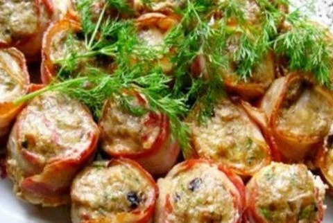 Meatballs from bacon Stock Photos