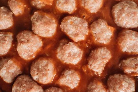 Meatballs cooking process in a pan at home. Beef, chicken and pork meat food Stock Photos
