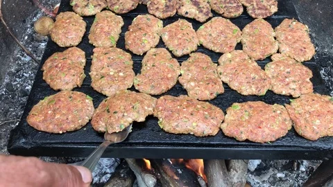 Meatballs Frying In A Pan Stock Footage 75594668