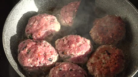 Meatballs or Cutlets in a pan Stock Footage 239672261