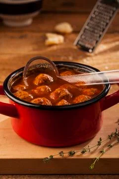 Meatballs in pan Stock Photos