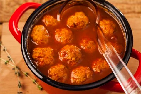 Meatballs in pan Stock Photos