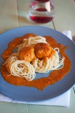 Meatballs with pasta Stock Photos