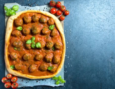 Meatballs pizza Stock Photos