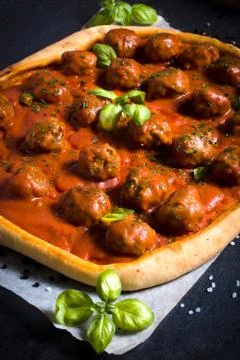 Meatballs pizza Stock Photos