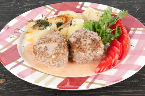 Meatballs with potatoes Stock Photos