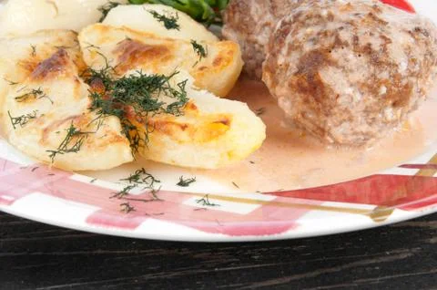 Meatballs with potatoes Stock Photos