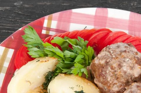 Meatballs with potatoes Stock Photos