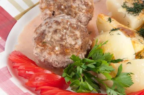 Meatballs with potatoes Stock Photos