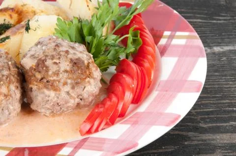 Meatballs with potatoes Stock Photos
