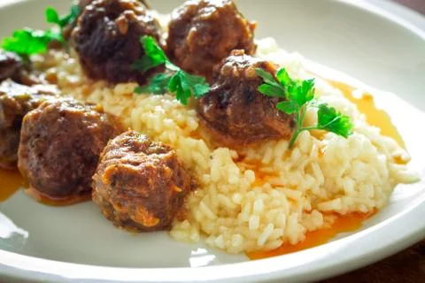 Meatballs with rice Stock Photos