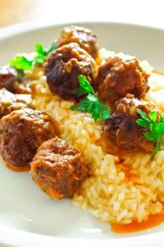 Meatballs with rice Stock Photos
