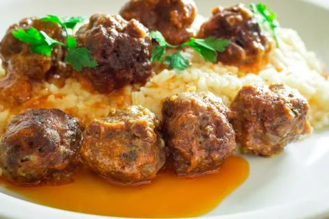 Meatballs with rice Stock Photos