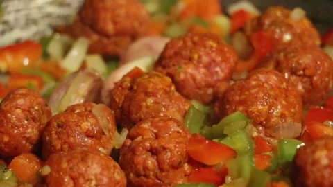 Meatballs with vegetables recipe Stock Footage 131753080