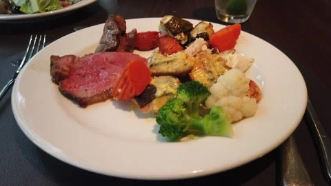 Meat,Fish, Veggies, at Five Star Buffett Cafe on Sukhumvit Road in Nana Are.. Video stock 241559944