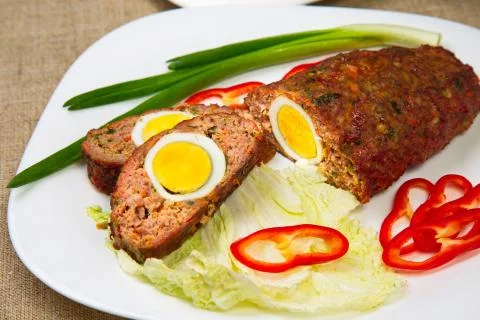 Meatloaf with egg. 写真素材