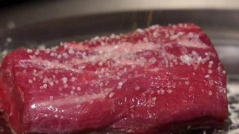 Meat,steak on grill and burning fire.preparing beef in restaurant, Stock-Footage 276852949