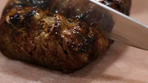 Meat,steak on grill and burning fire.preparing beef in restaurant, Stock-Footage 276853121