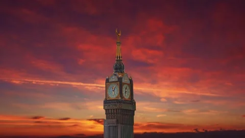 Mecca city timelapse - Clock Tower - Masjid Al Haram Maghreb Azan time lapse - M 動画素材 280126439