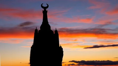 Mecca Clock Tower in Silhouette at Dusk, Makkah, Saudi Arabia Stock Footage 110625598