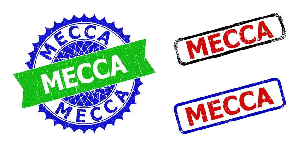 MECCA Rosette and Rectangle Bicolor Stamp Seals with Scratched Styles Illustrazione stock