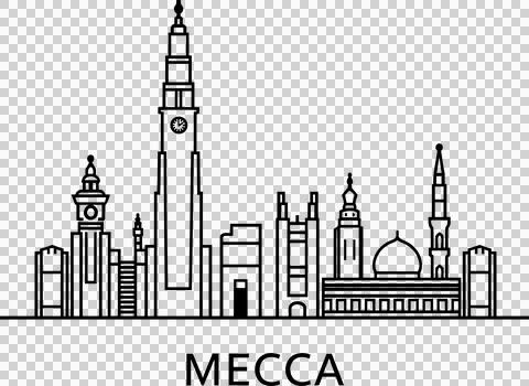Mecca skyline line drawing with clock tower Stock Illustration