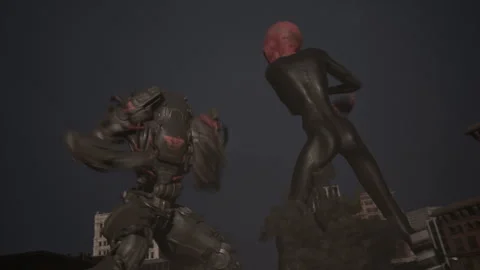 The mech defends humans against alien invasion Stock-Footage 288590978