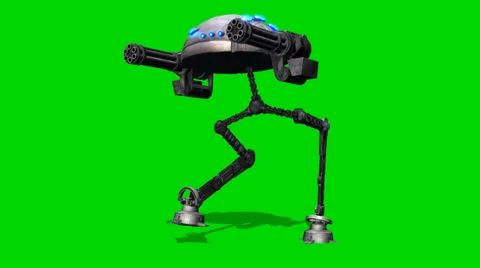 Mech war robot walk - seperated on green screen Video stock 33784814