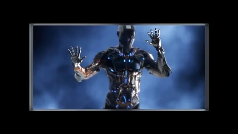 Mecha Robot Breaking Through Screen 3D Naked-Eye Tech Background Stock Footage 331847398