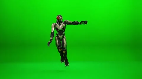 Mecha Robot Dynamic Dance on Green Screen Stock Footage 321920716