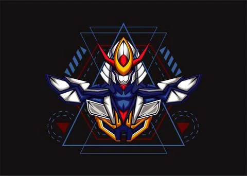 Mecha Robot Vector Illustration. Sacred Geometry Template. 스톡 일러스트