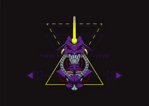 Mecha Robot Vector Template. Illustration of Horned Robot Head. Иллюстрация