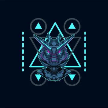 Mecha with sacred geometry background vector graphic design illustration Stock Illustration