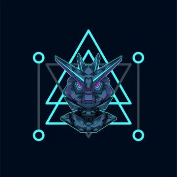 Mecha with sacred geometry background vector graphic design illustration Illustration